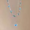 Romantic Blue Crystal Butterfly Necklace for Women Girls Simple Shiny Zircon Bilayer Choker Clavicle Chain New Fine Jewelry