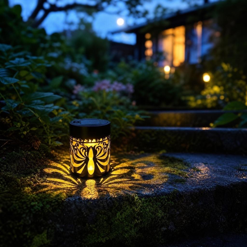 Solar Lantern Outdoor Garden Light Butterfly Pattern Solar Wall Hanging Lamp Metal Frame Decorative Solar Powered Patio Lighting