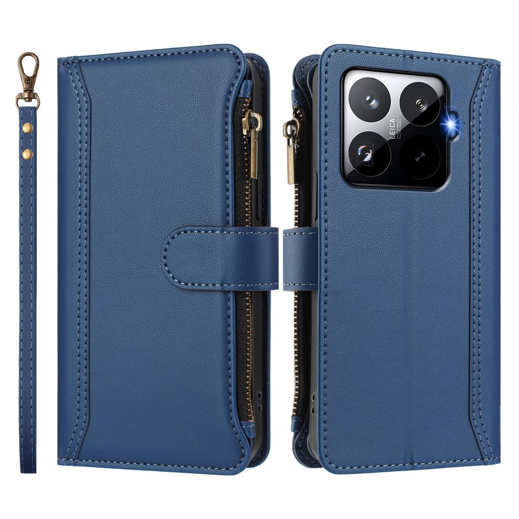 Pro Xiaomi 15T Pro Kožené pouzdro 9 přihrádek na karty Peněženka na zip Stojánek Kryt na telefon s poutkem na zápěstí