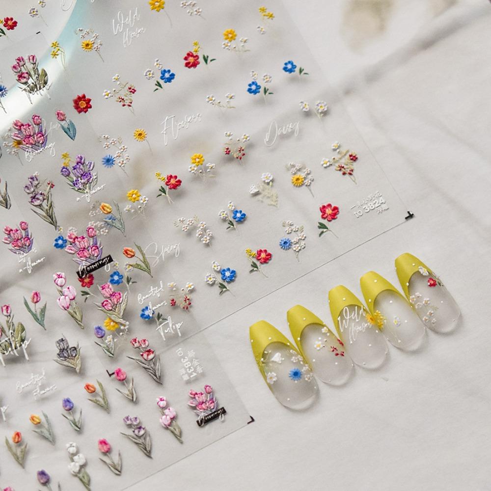 

Tulip Flower Nail Stickers Peach Blossom Flower Nail Decorations Colorful Flower Nail Decals Girls