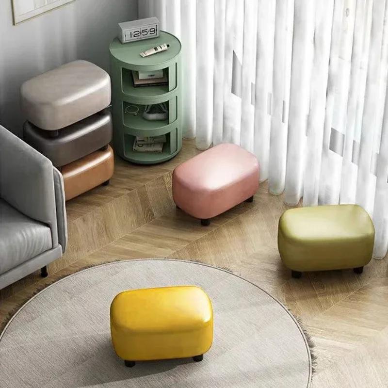 Creative Jelly Bean Stool Household Leather Ottoman Living Room Sofa Pedal Modern Doorway Shoe Stool Stylish Footrest