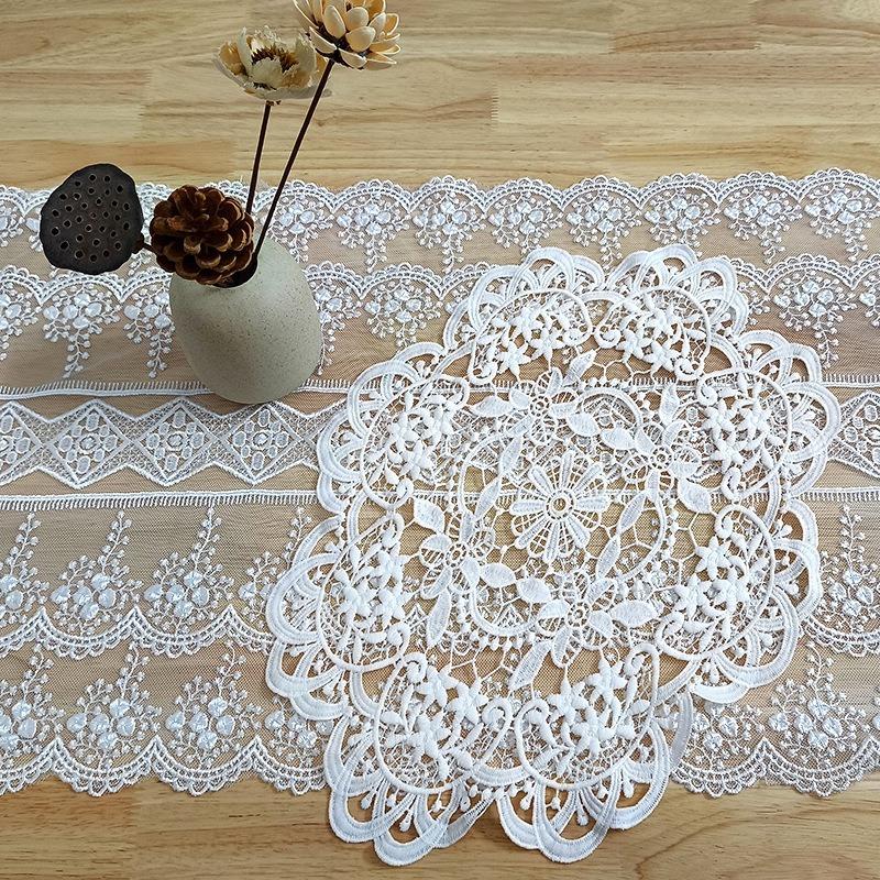 Vintage Hollow Lace Tablecloth Pastoral Placemat Pendulum Props Embroidery Lace Table Mat Embroidery Tablecloth Beige Korean