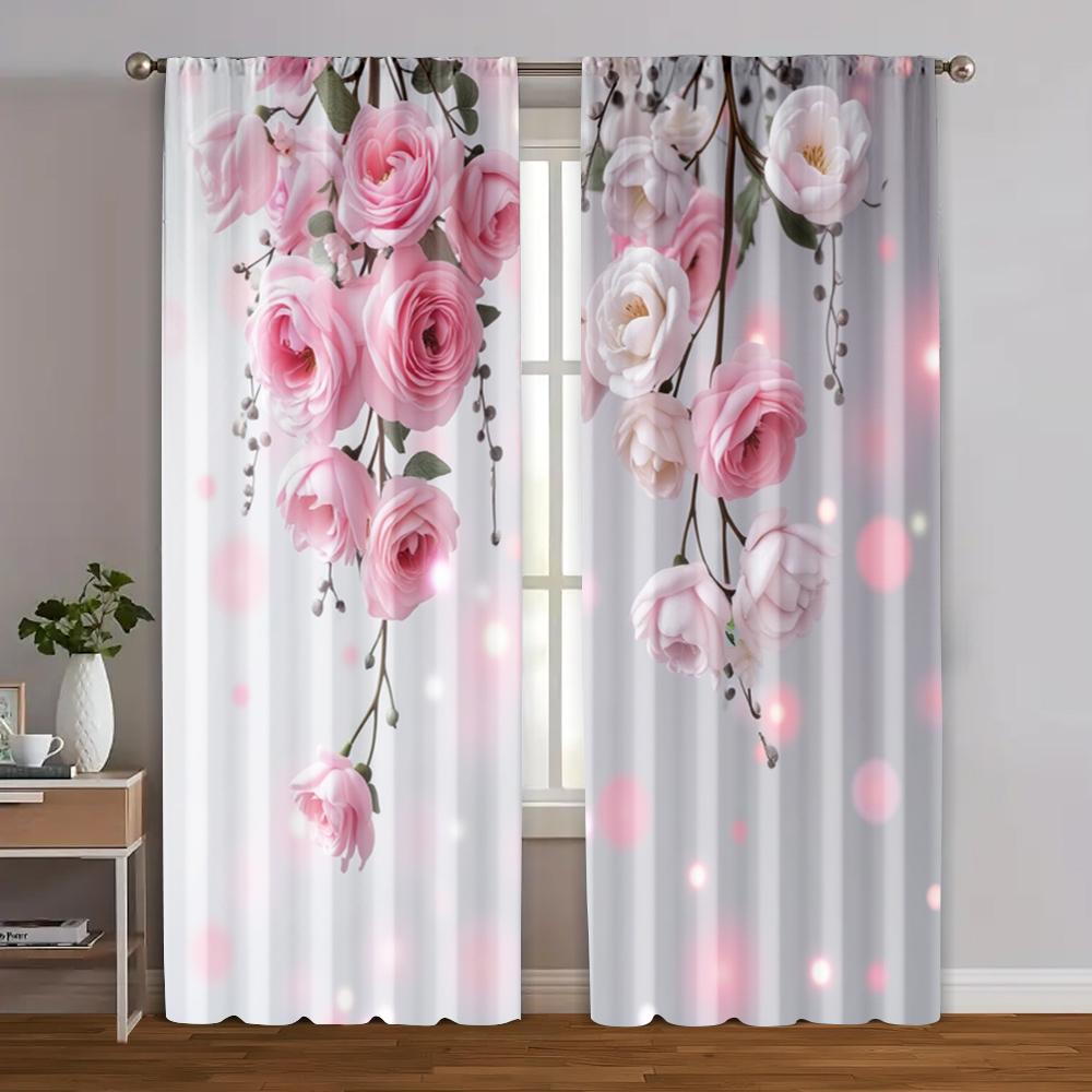 

2Pcs, Curtains&Drapes Floral Durable Polyester (Without Rod) Decorations Outdoor Perfect For Living Room, Bedroom, Home Decor 53x116cm 2pc21x46in&Rod Pocket
