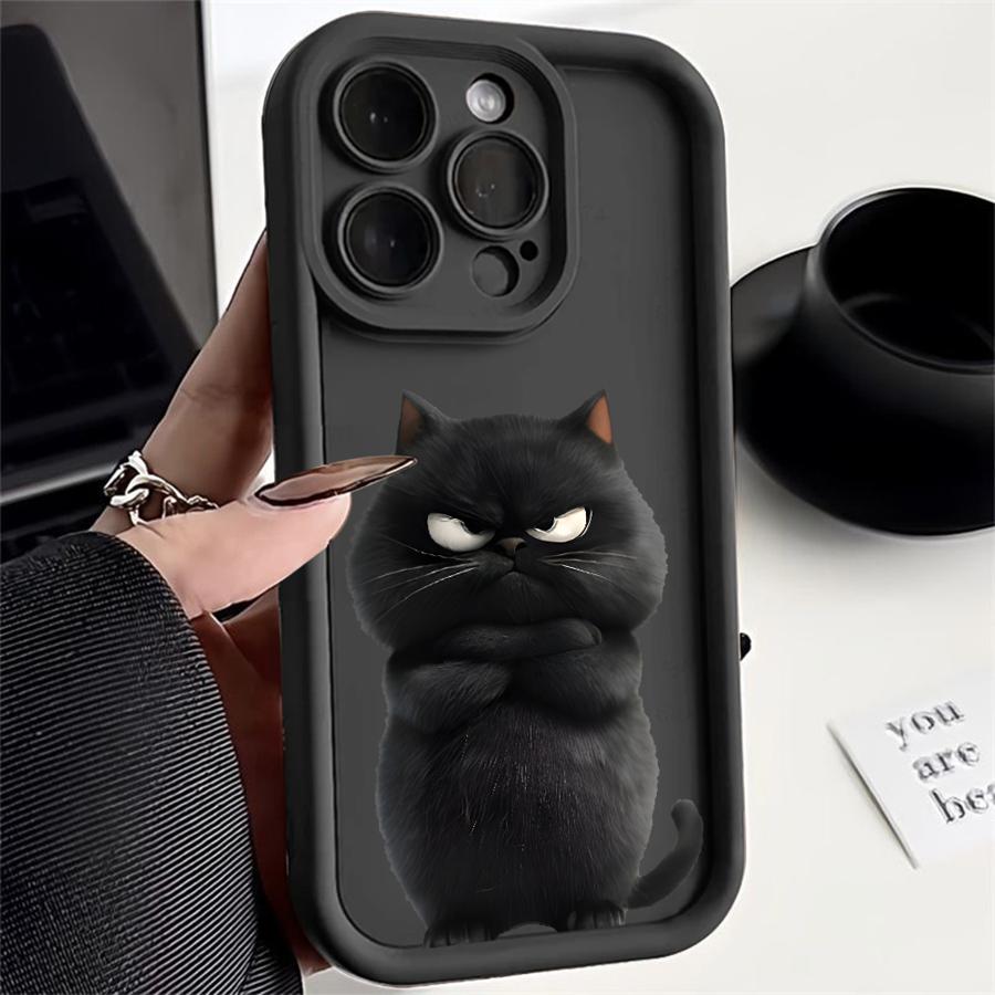 Cartoon Schwarze Weiße Katze Handyhülle Case für iPhone 17 Pro Max 14 12 Pro 16 15 Plus Air 11 13 17e