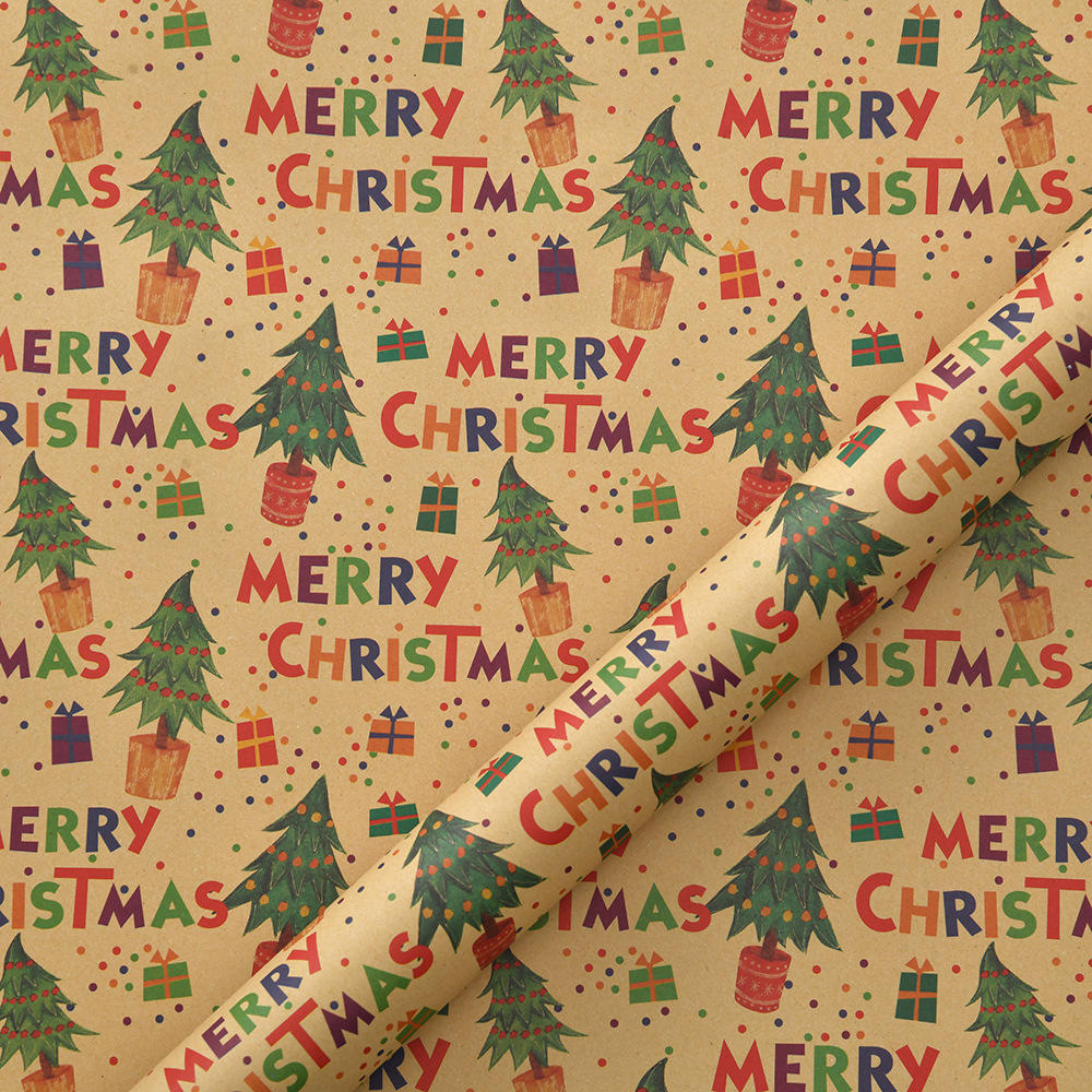 50x70cm 1 Roll Christmas Gift Wrapping Paper with Snowflake, Santa Claus, Reindeer Printed for Christmas, New Year Celebration