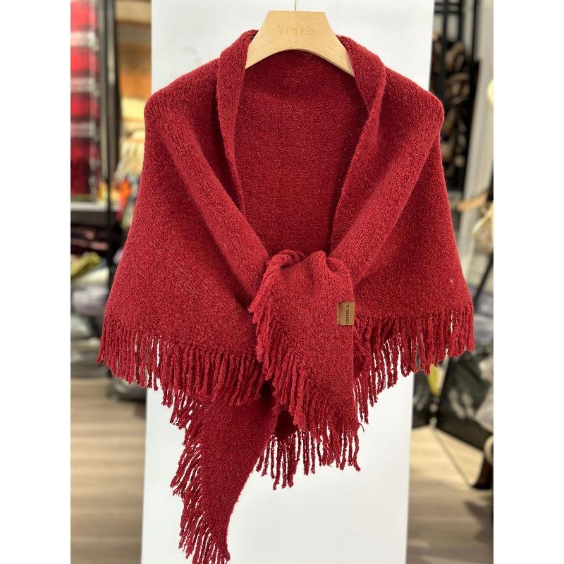 Autumn and Winter High-end Korean Versatile Fringes Thickened and Warm with Triangle Scarves, Knitted Wool Scarves, Shawls