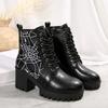 High-heeled, Fashionable Lace-up, New Retro Short Boots for Women, Thick-heeled and Plus-size Women's Shoes