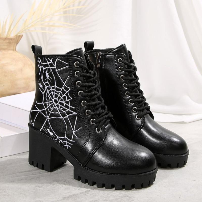 High-heeled, Fashionable Lace-up, New Retro Short Boots for Women, Thick-heeled and Plus-size Women's Shoes