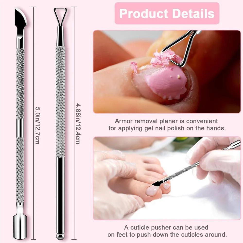 2pcs/set Stainless Steel Nail Cuticle Remover Double-Headed Gel Polish Remover Nail Pusher Culticle Bevel Shovel Manicure Tools