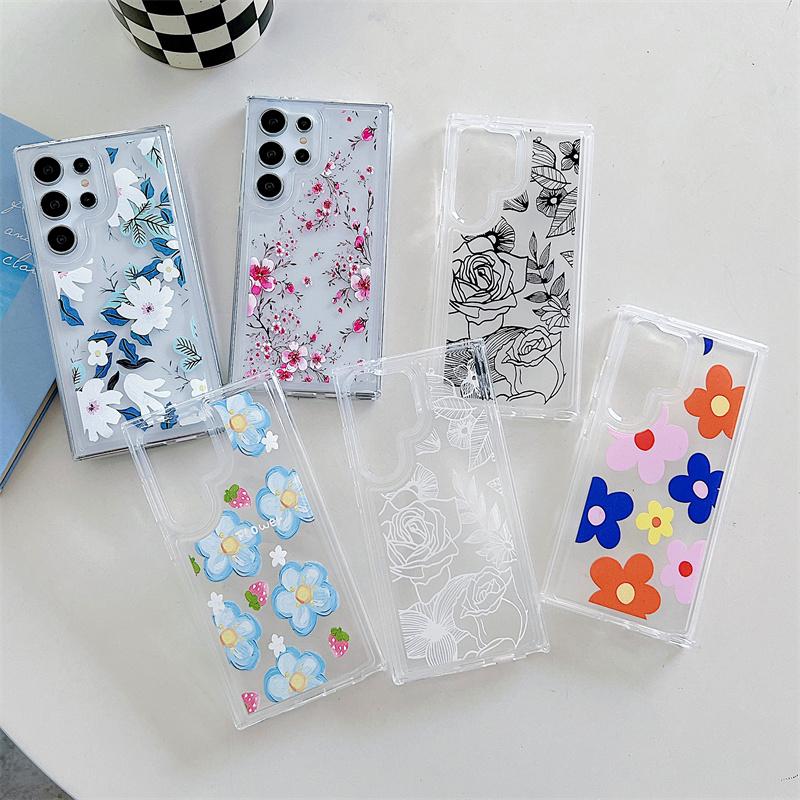 Etui na telefon Flower Clear do Samsung Galaxy S24 S23 S22 Plus Note 20 Ultra S21 S20 FE Silikonowe miękkie etui z TPU na tył