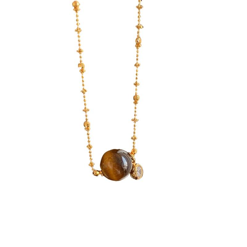 New In Round Beads Tiger Eye Stone Bubble Sparkling Diamonds Necklace Retro Sweater Chain Collar Chain Trendy Party Jewelry Gift