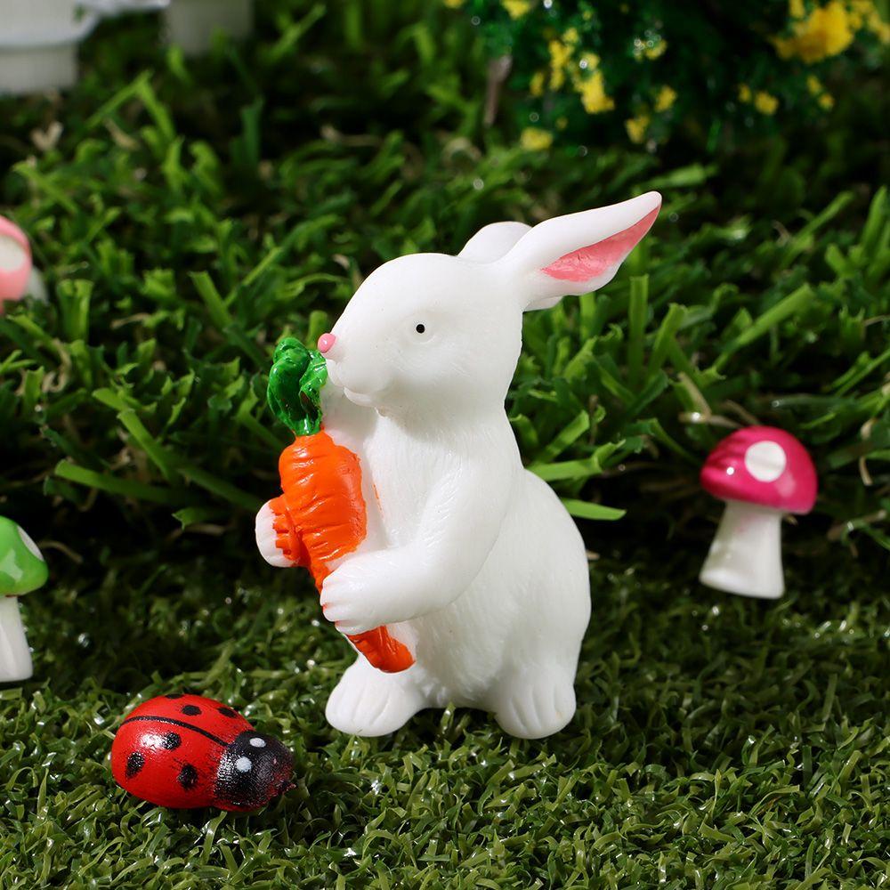 Cute Easter Rabbit Figurine White Hare Mini Animal Resin Bunny Statue Miniature Fairy Garden Decoration Accessories Modern