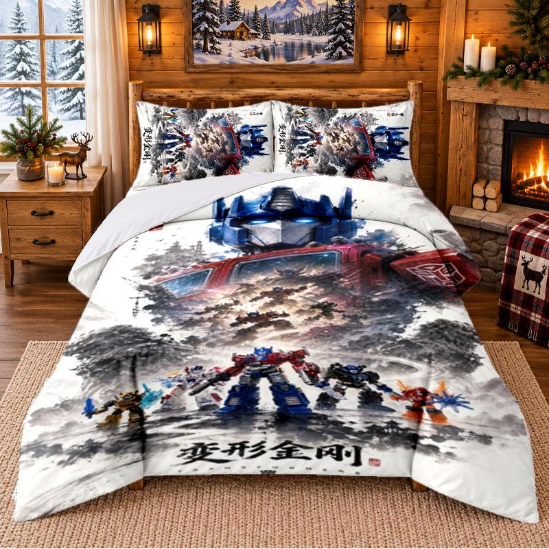 Transformers Pattern Bedding 3Pcs Set Bed Sheet And Pillowcases For Indoor Bedroom
