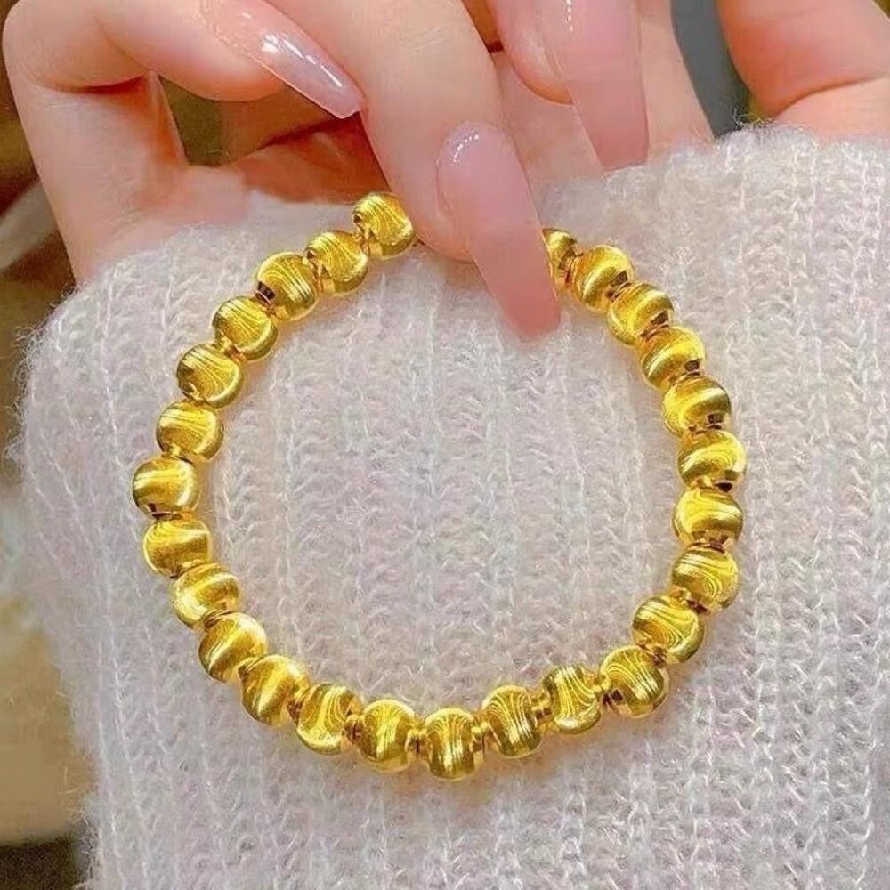 Lucky Women's Laser Brushed Bead Bracelet Intertwined Pattern Round Gold Hand Chain  Women's