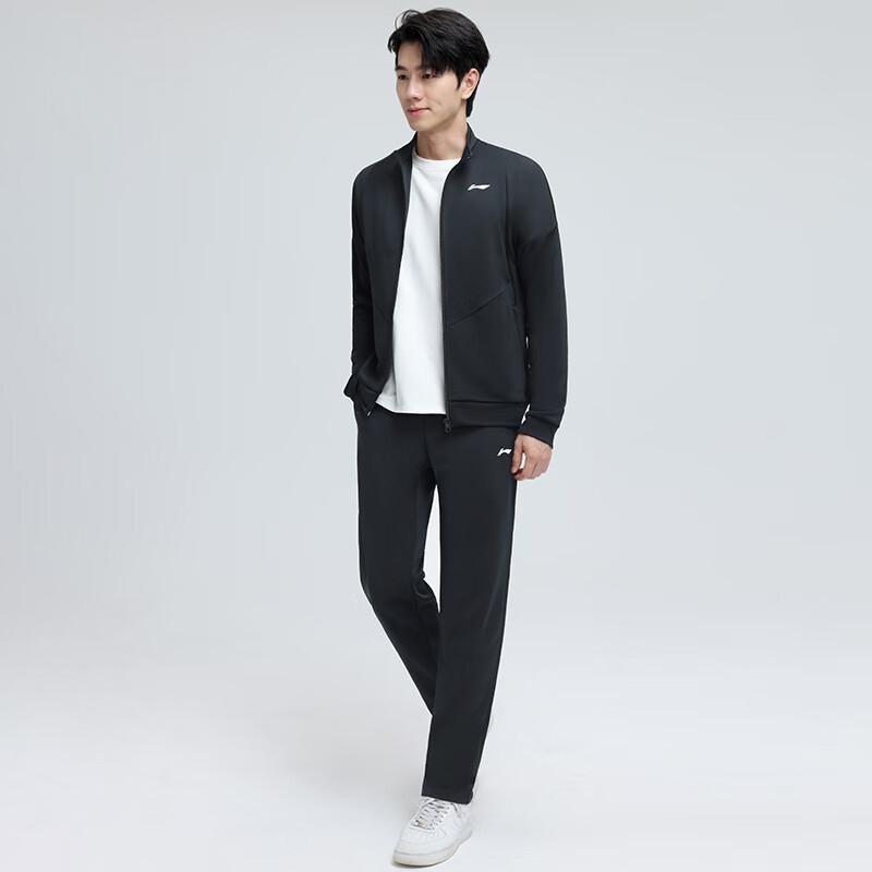 Li Ning Badminton Series Logo Collar Loose Long Sleeve Elastic Waist Long Pants Casual Sports Suit Unisex Suit Black AWEU035-1