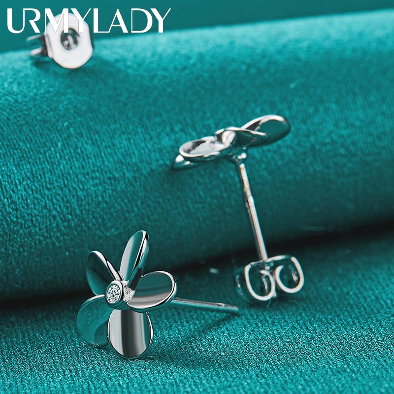 925 Sterling Silver Flower Stud Earrings For Women Fashion Jewelry