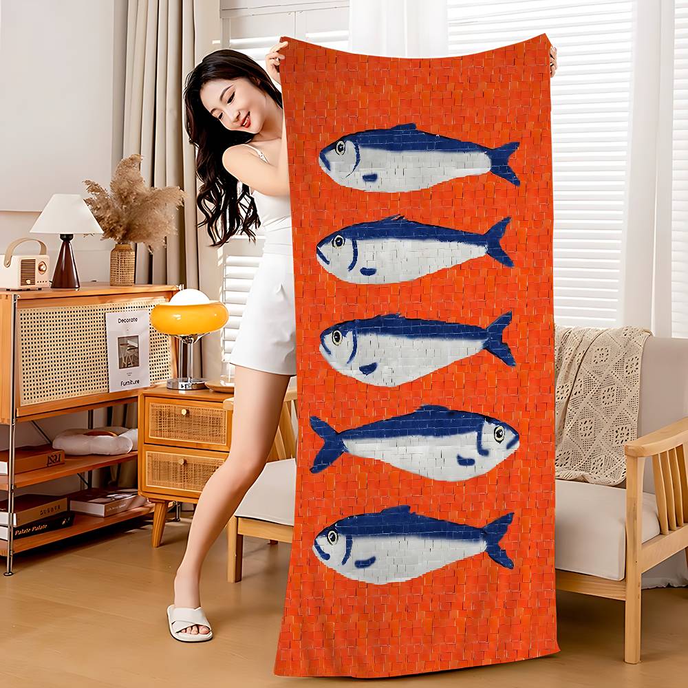 Buntes Sardinenfisch-Ozean-Mikrofaser-Bedrucktes Strandtuch Bergsteigen Yoga Strand Schwimmen Laufen Saugfähiges Weiches Handtuch