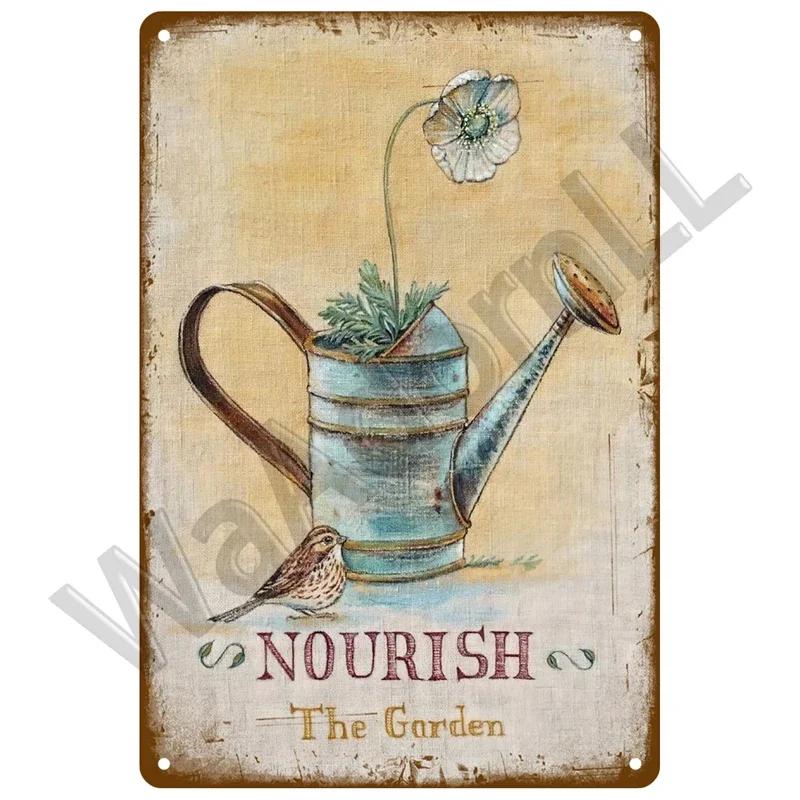Vintage Flowers For Garden Decorations Retro Metal Sign Home Wall Art Mural Tin Sign Room Decor Plaque Plate Gift Farm Painting
