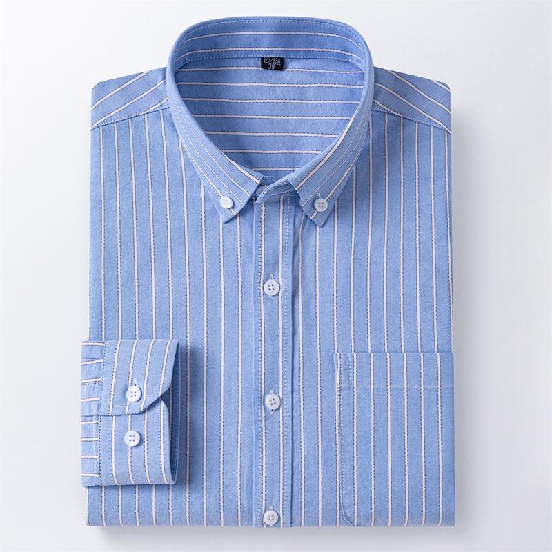 100%Pure Cotton Men Long Sleeve Shirt for Oxford Shirt Men Plaid Work Casual Shirts Regular-Fit Social Shirt Male Clothing S-6XL