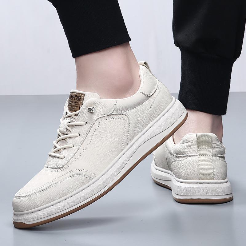 First Layer Cowhide White Shoes New Men's Business Casual Leather Shoes Men's Youth Versatile British Breathable Board Shoes Tide