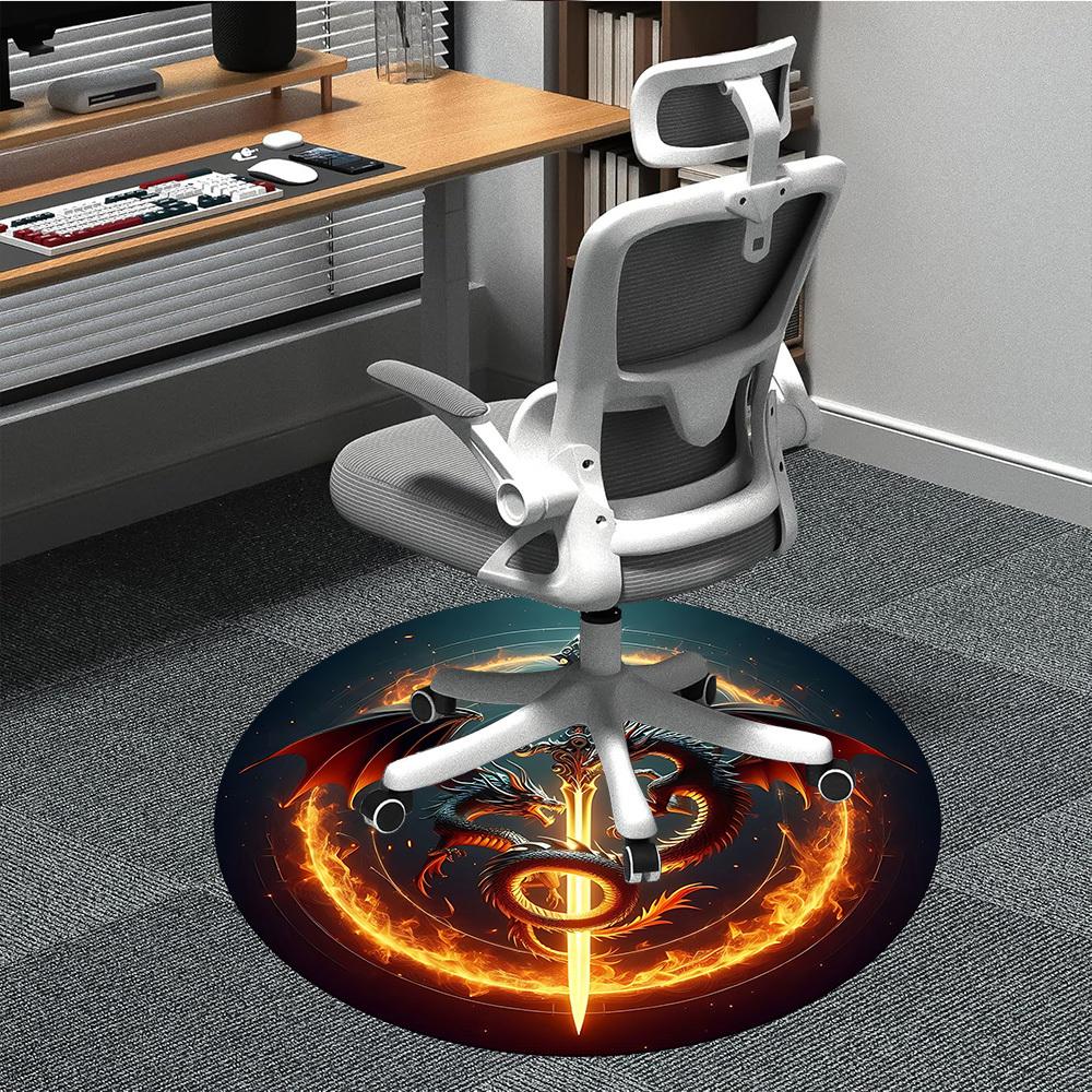

1pc Dragon Sword Print Chair Carpet for Office, Soft, Non-Slip Polyester Mat, Office, Living Room, Bedroom, Durable Polyester yy251207127 80cm by 80cm