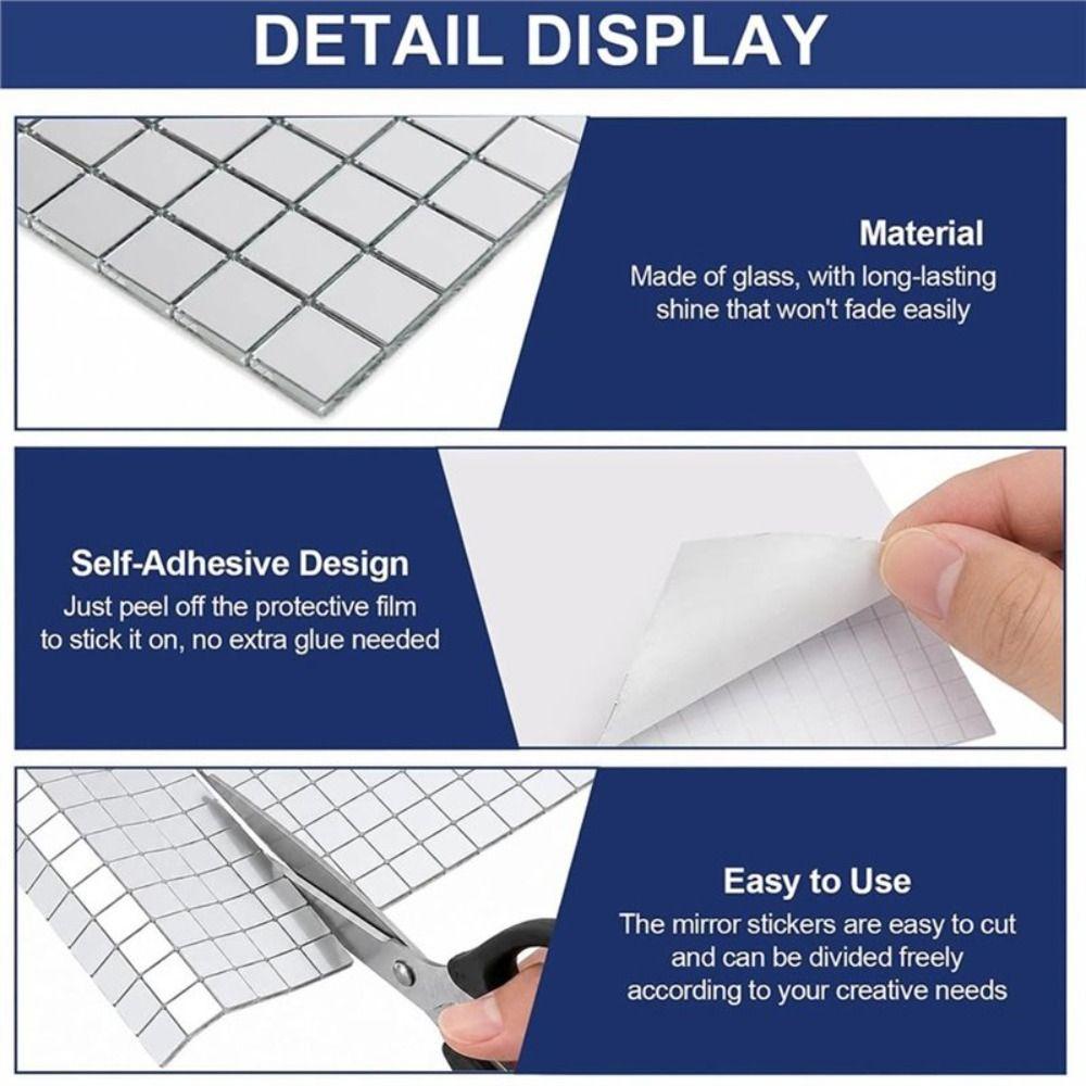 Silver Color Mosaic Mirror Tiles Flexible Sheet Glass Mosaic Patches  For DIY Handmade Crafts