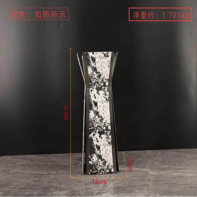 Luxury Stainless Steel Vase, Splashed Ink Art Leather Metal Flower Vase, Flower Arrangement, Living Room Decoration Ornament