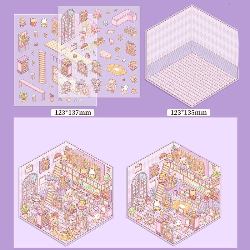 Cartoon Food Street Landscape Sticker Cabin Scene DIY Toy Game Sticker Festival Birthday Gift for Kids Girls and Children