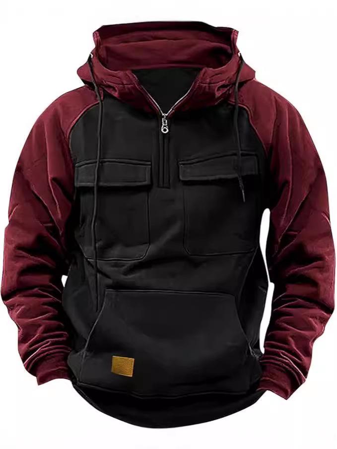 Men's Color Block Hooded Sweatshirt Jacket - 2024 Autumn/Winter Collection