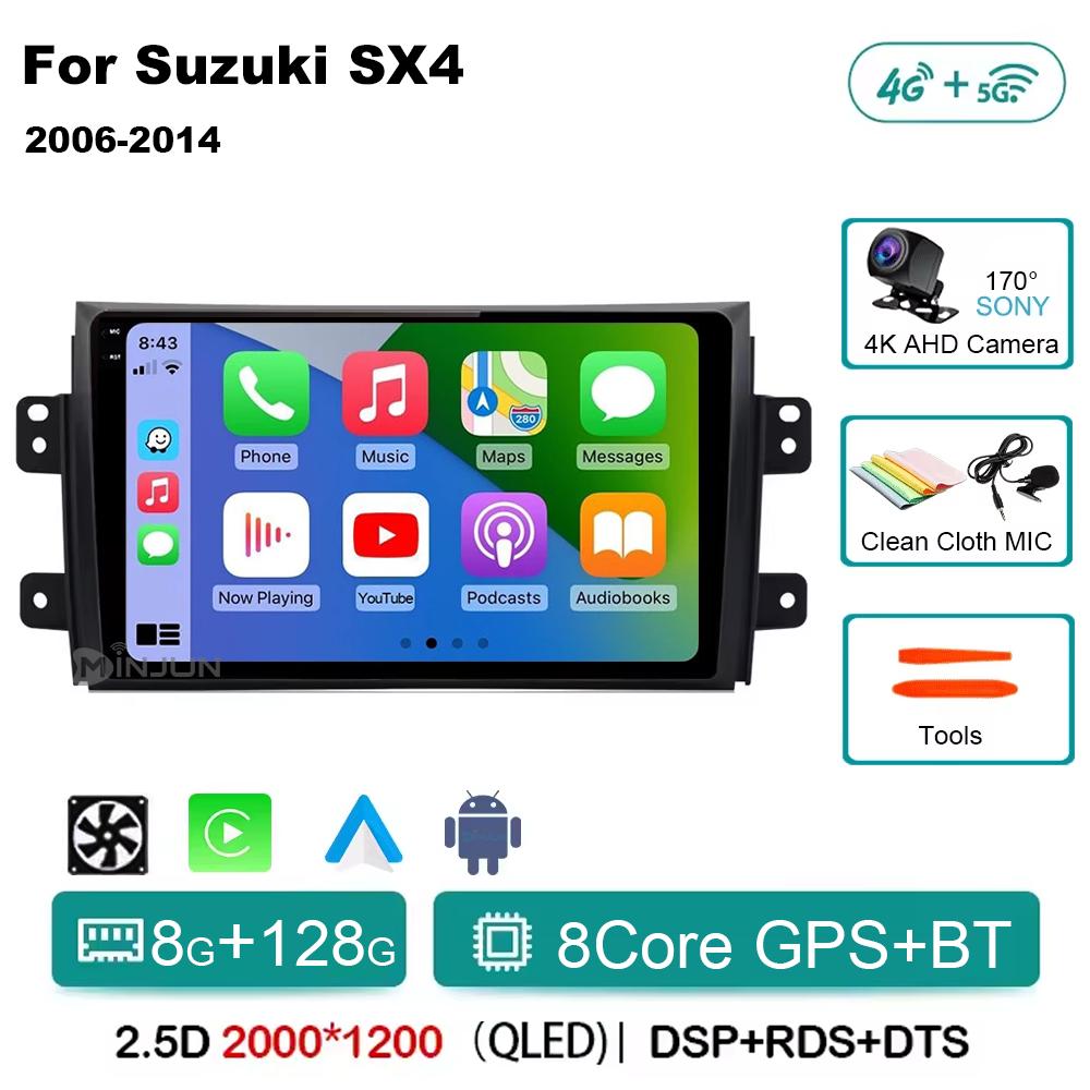 Android 14 Car Radio For Suzuki SX4 2006  2007 2008 2009 2010 - 2014 Qualcomm Wireless Carplay Auto Multimedia Player Navigation