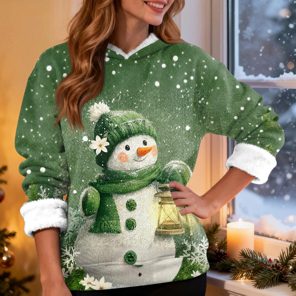 Women's Fashion Casual Long Sleeve Christmas Printed Hooded Sweatshirt