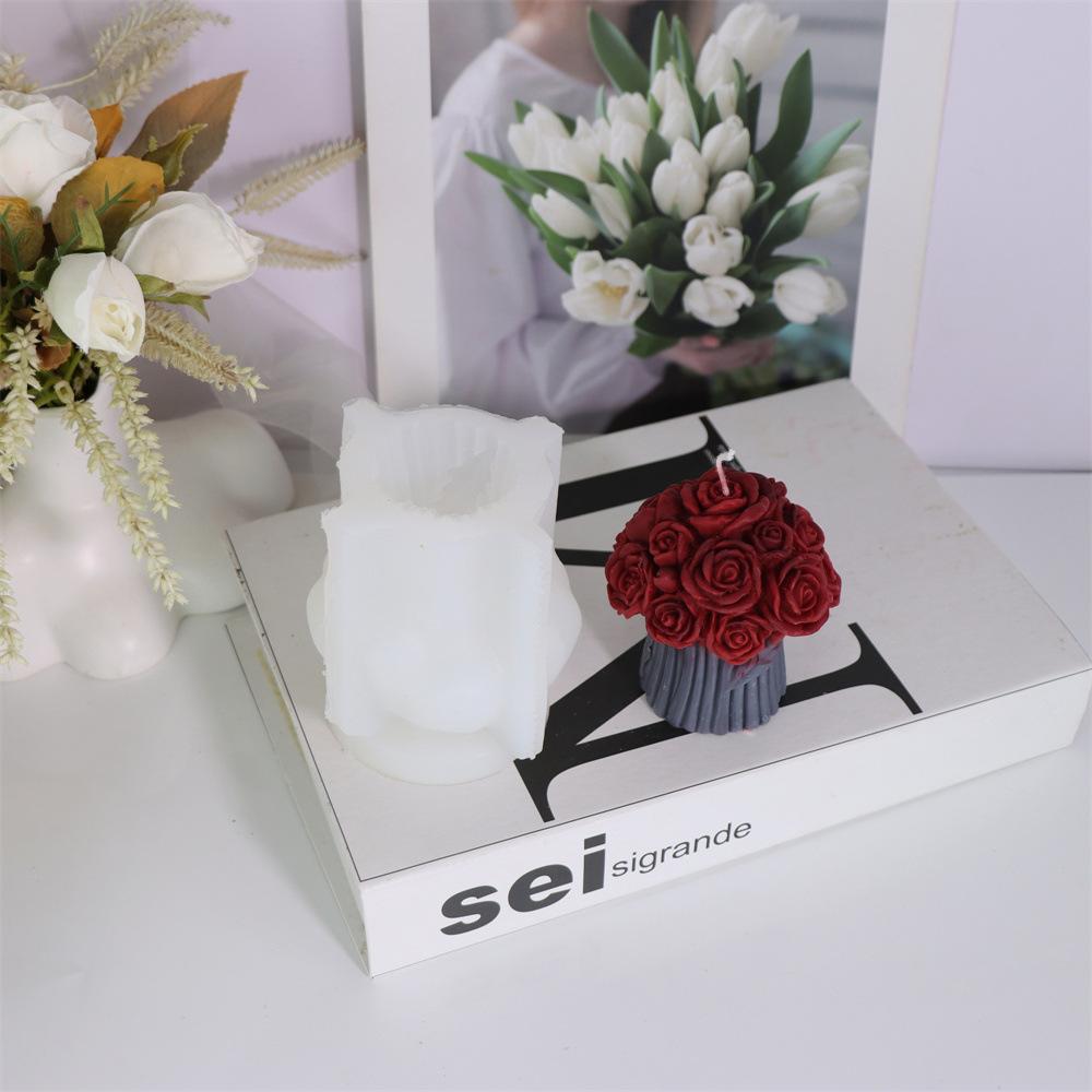New DIY Flower Pot Candle Silicone Mold 3D Rose Tulip Shaped Aromatherapy Candle Gypsum Resin Decoration Valentine's Day Gift