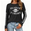 Women's Fashion Long Sleeve Neck Top with Rugby Graphic Print and Side Split Hem
