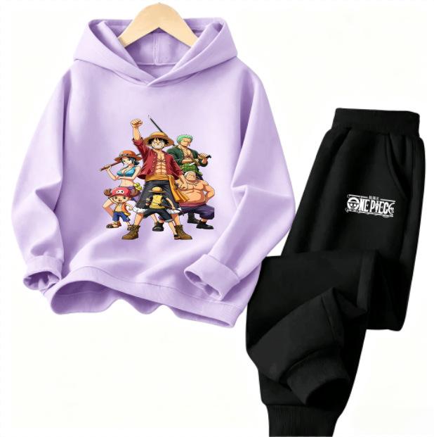 ONE PIECE Cartoon Printed Children's Clothing Set Boys and Girls Long Sleeve Hoodie Tights Sweatpants Sports Two Pieces