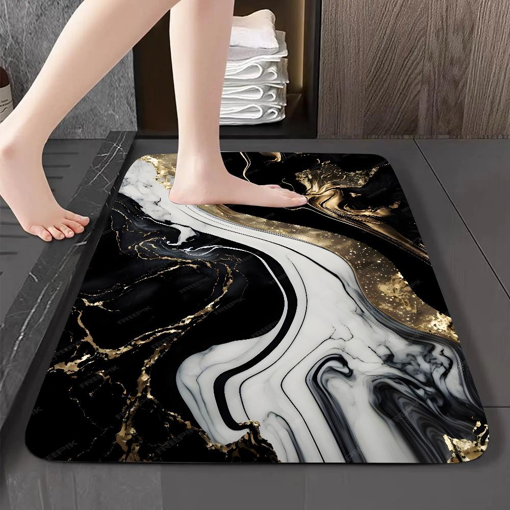 Luxury Black Gold Marble Floor Mat Graphic Printed Flannel Doormats for Bathroom Kitchen Entrance Carpet Home Decor