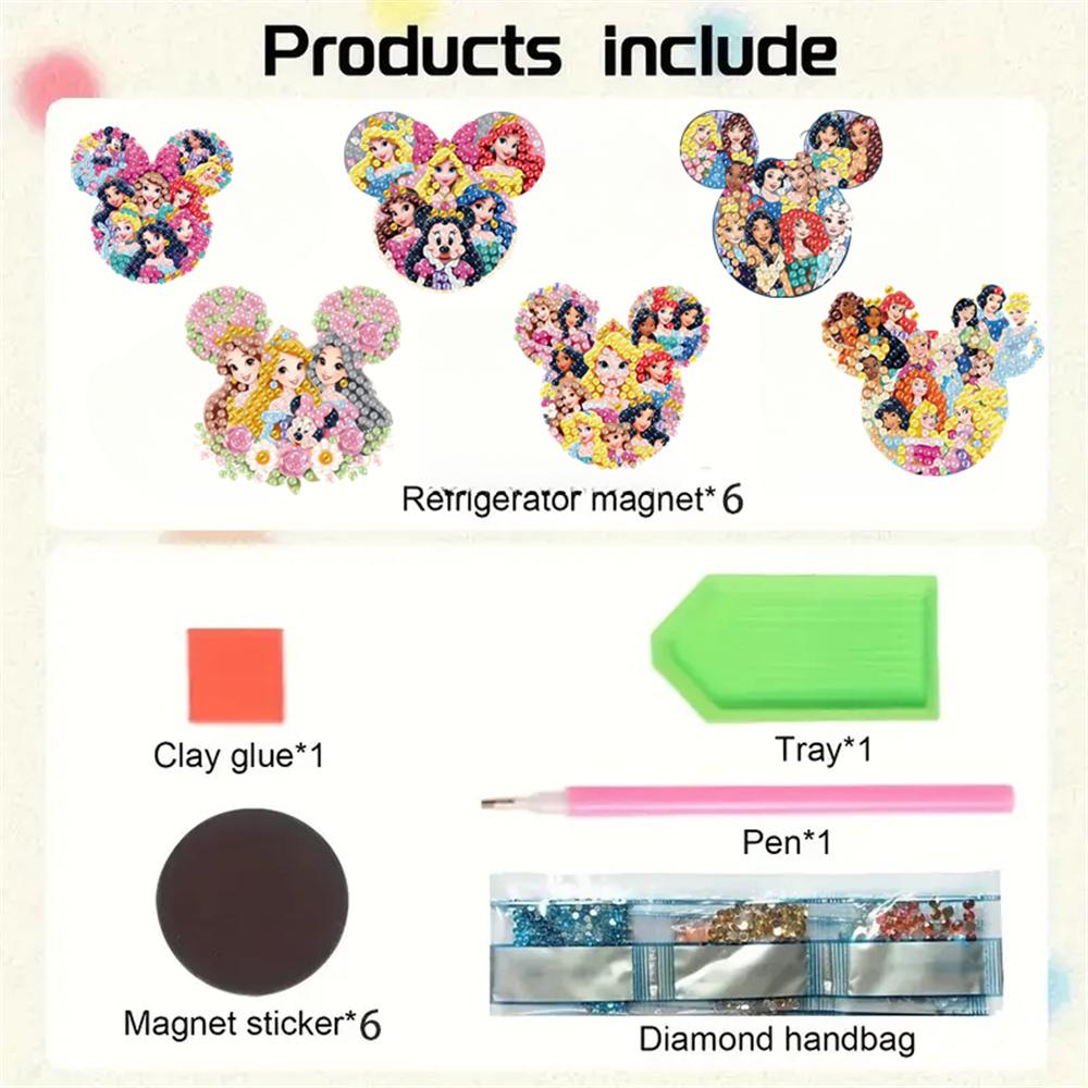 6Pcs The Combined Set Series Diamond Art Fridge Magnet Diamond Painting Refrigerator Magnet DIY Fridge Stickers for Fridge Whiteboards