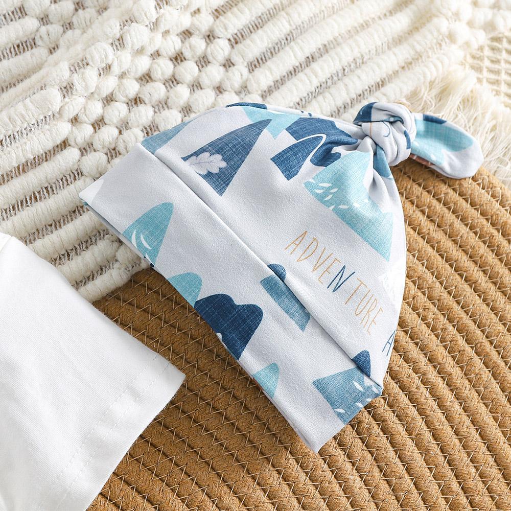 Infant Baby Boy "Adventure Awaits" Print Short Sleeve Cotton Bodysuit & Hat & Casual Pants Outfit Set