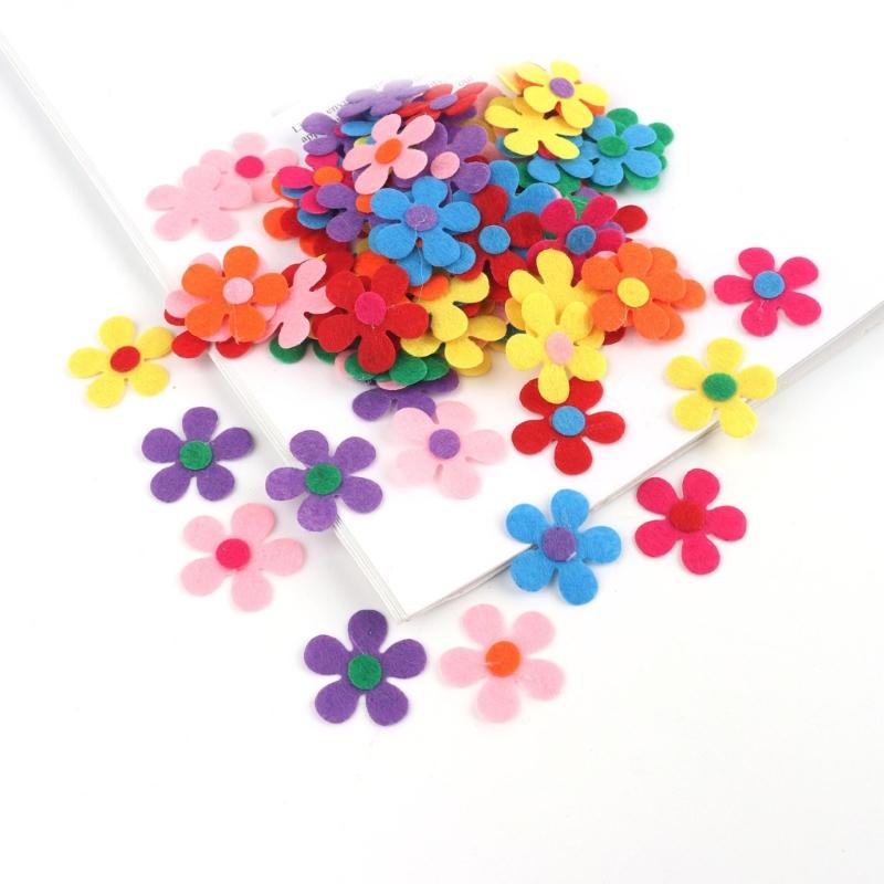100Pcs Colorful Felt Flowers For Craft Clothing Embellishments Sewing Accessories 28mm Nonwoven Fabric Flower Sticker