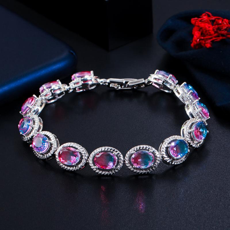 Теннисные браслеты WWJ Mystic Rainbow с разноцветными овальными фианитами