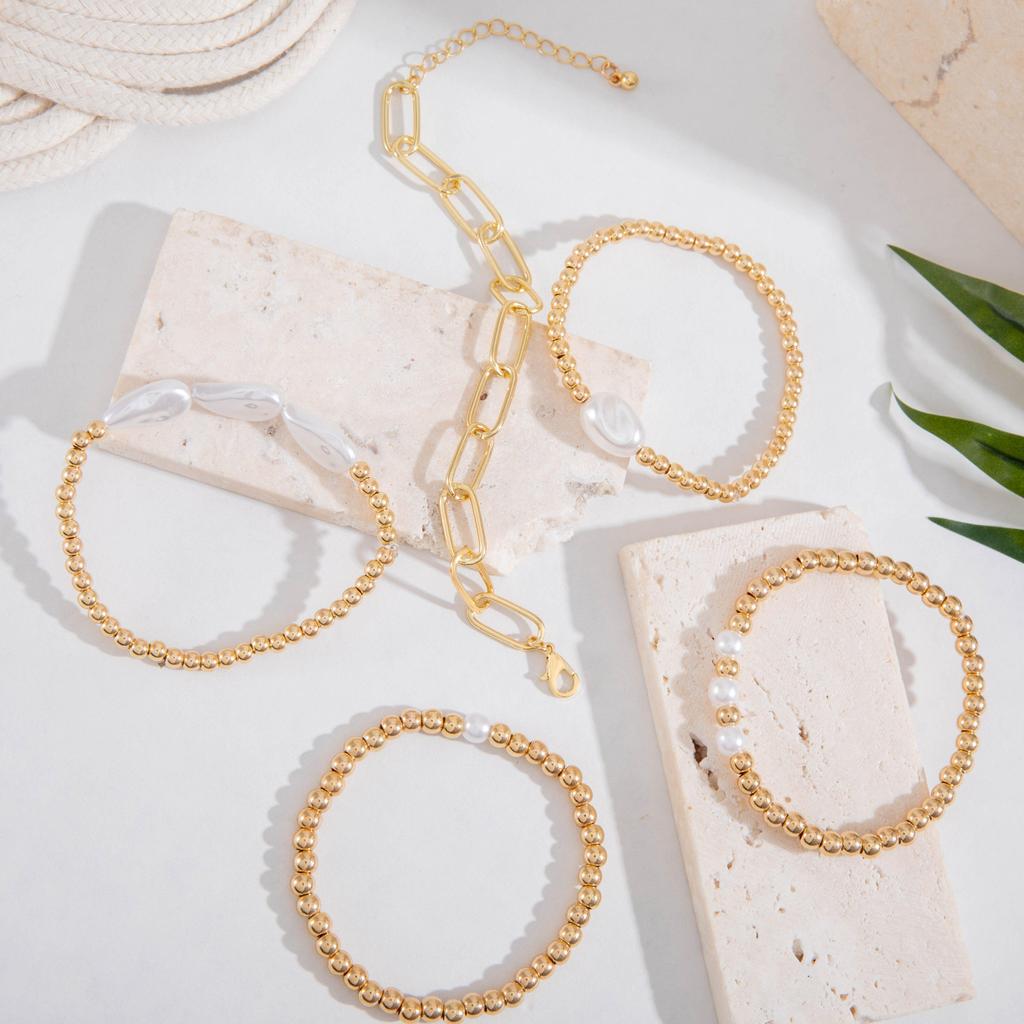 7PCS Fashion Versatile Bead Round Bead Chain Stacked Bracelet for Women's Jewelry with a Unique Design and Metal Style Bracelet Set