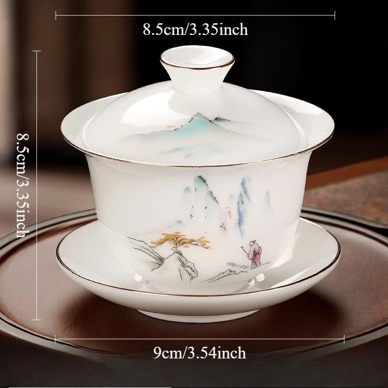 

Yangzhi Jade White Porcelain Sancai Lid Bowl Chinese High-end Small-sized Tea Bowl Household Ceramic Non Scalding Kung Fu Teaset 110ml