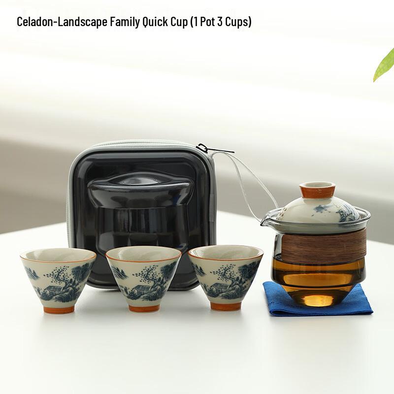 Tao Zhi Hand-Painted Portable Ceramic Travel Tea Set
