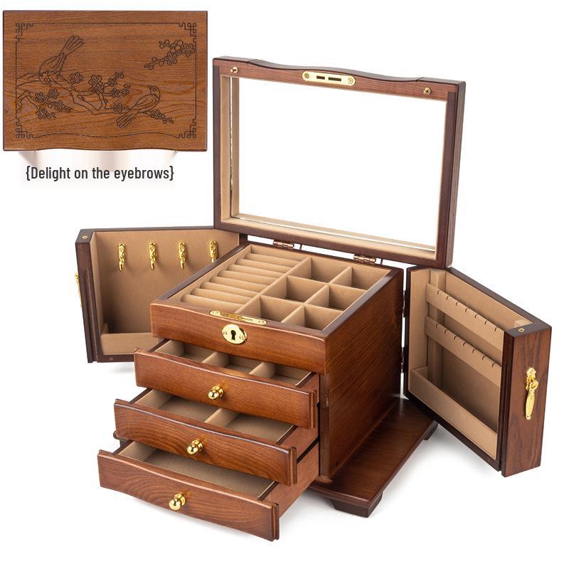 High-End Vintage Solid Wood Multi-layer Jewelry Box with Lock - Large Capacity for Necklace & Ring Storage