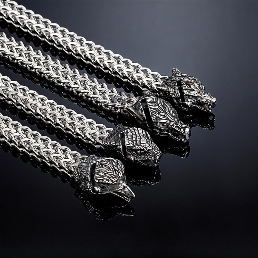 Retro Vikings Bear Norse Wolf Bracelets Men Punk Stainless Steel Mesh Chain Biker Wristband Icelandic Jewelry