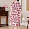 Plus Size Vintage Print Long Dress for Women Oversize Short Sleeve Elegant Loose Dresses Summer Casual Middle-aged Women's Clothing