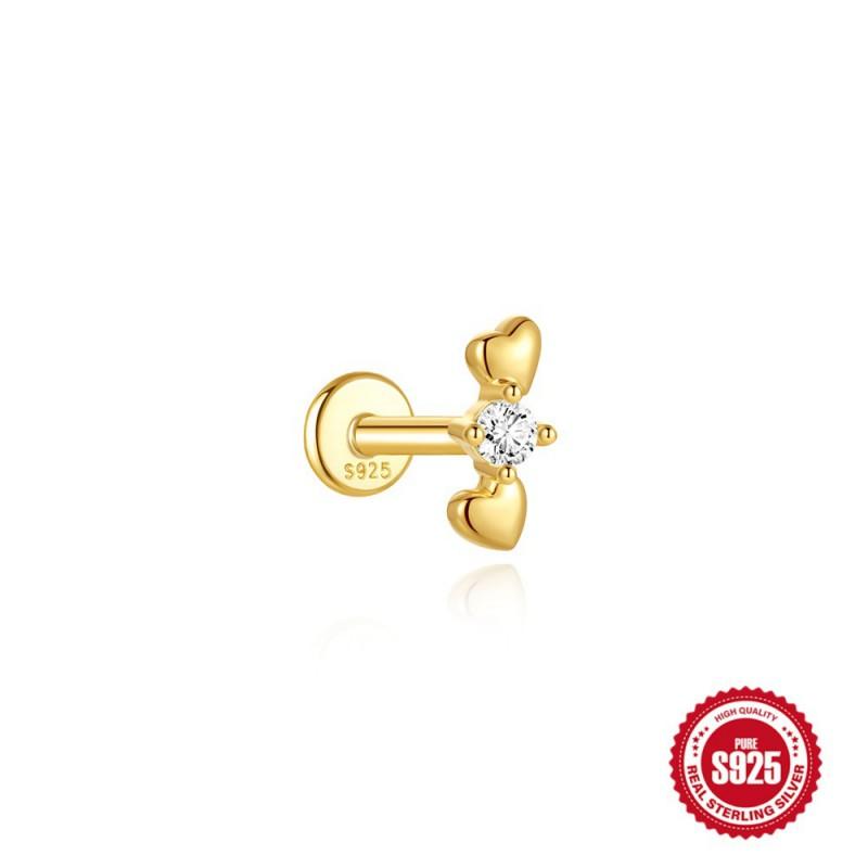 Sterling Geometric Stud Earrings With Zircon Accents Threaded Flat-Top Ear Piercing Jewelry Women Men