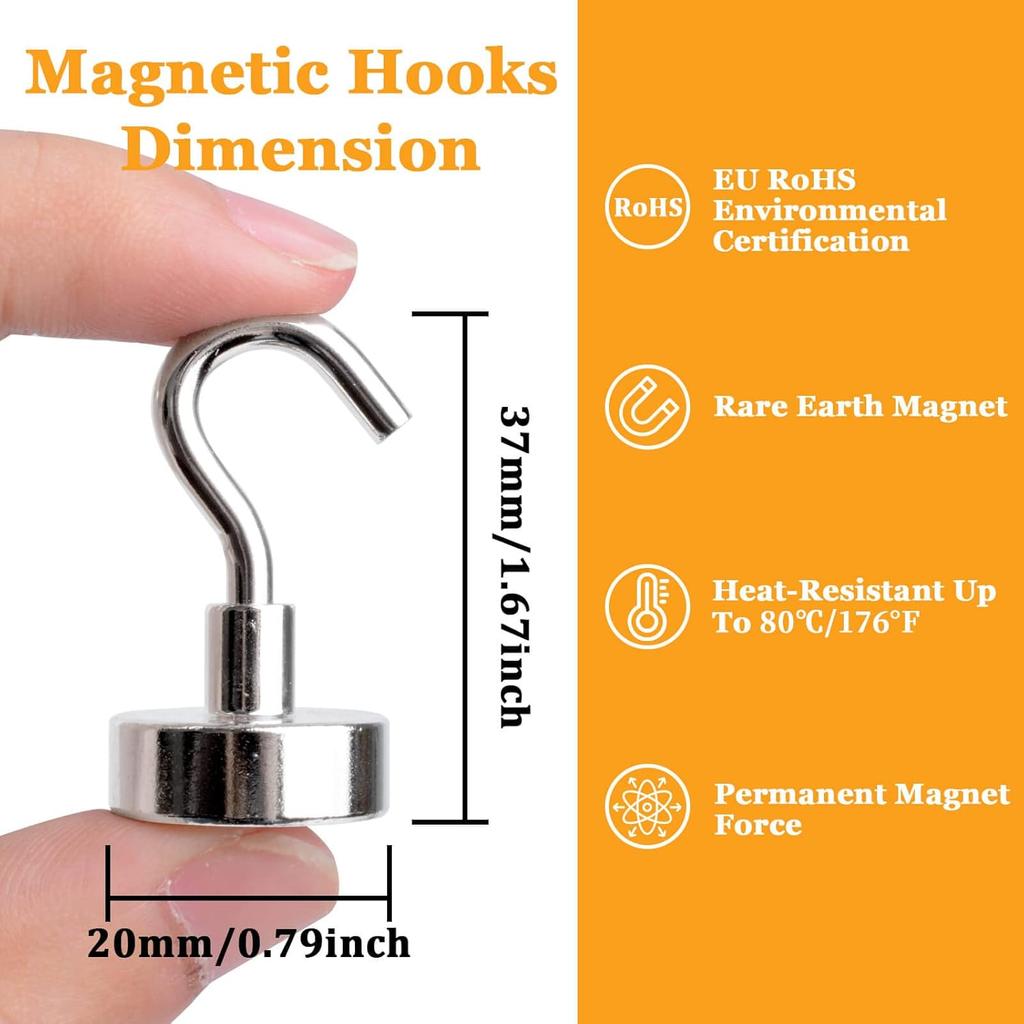 6pcs Magnetic Hooks, 50Lbs(22kg) Strong Heavy Duty Cruise Magnet S-Hooks for Hanging, Cabins, Kitchen, Garage, Workplace nt.