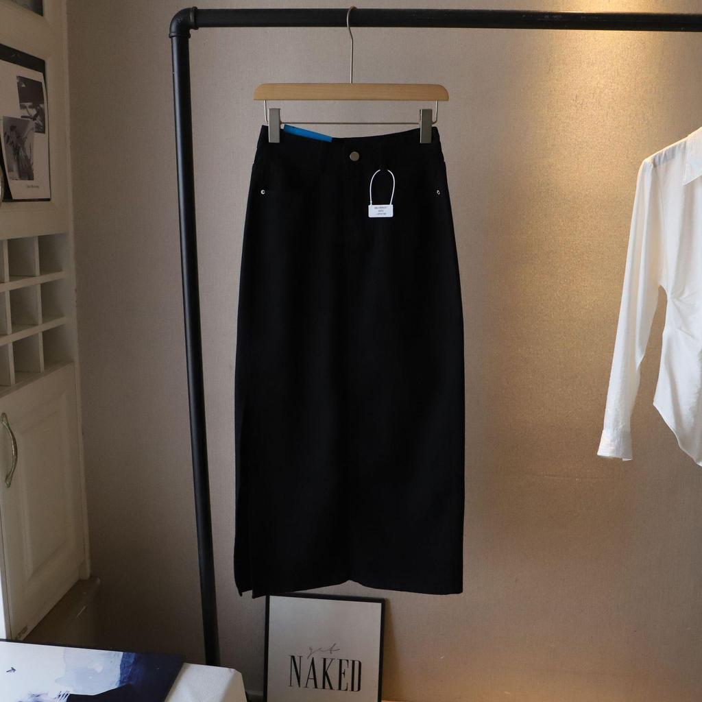 Denim Pencil Maxi Skirt with Side Slit - 2025 Spring/Summer Korean Style