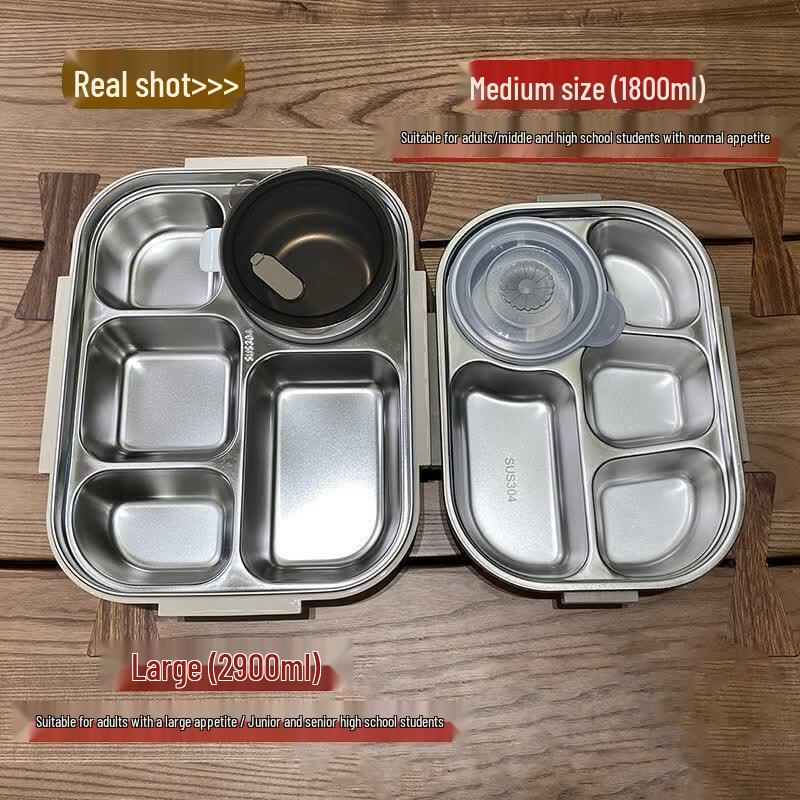 Qiwei Insulated 5-Compartment 304 Stainless Steel Lunch Box with Soup Bowl