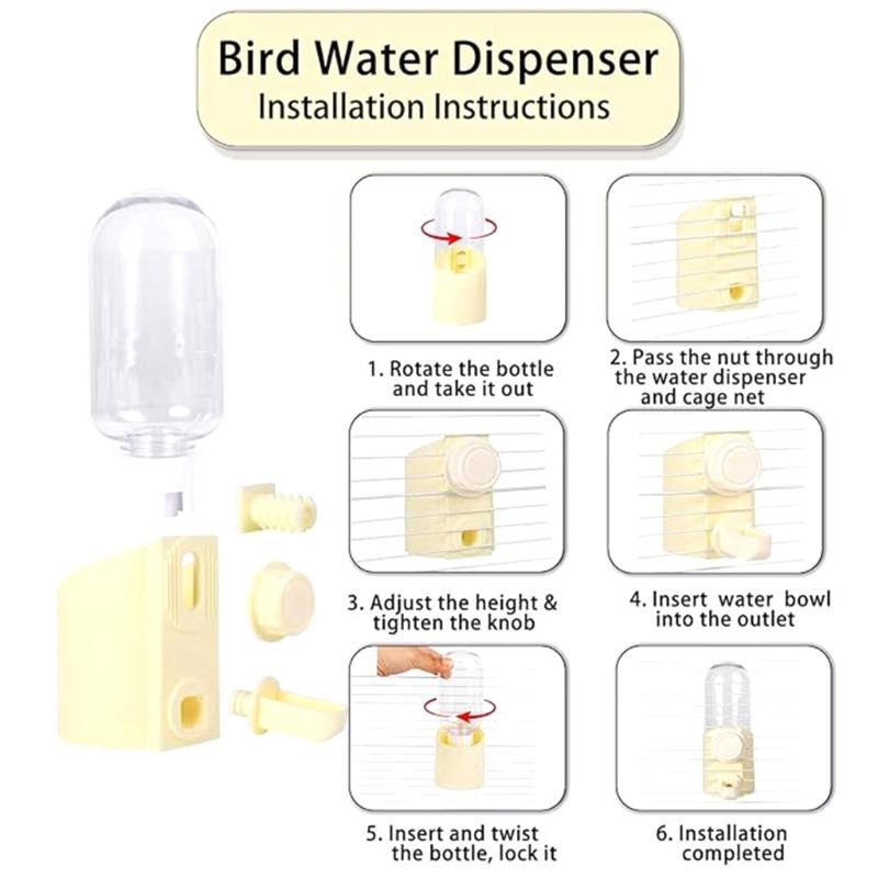 2PCS Bird Feeder and Waterer Set Treat Container AntiWaste Tray Durable ABS Cage Accessories for Small Medium Birds